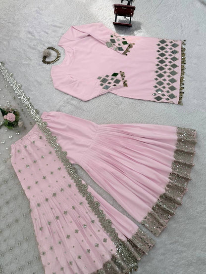 French Crepe Top, Sharara & Dupatta Set
