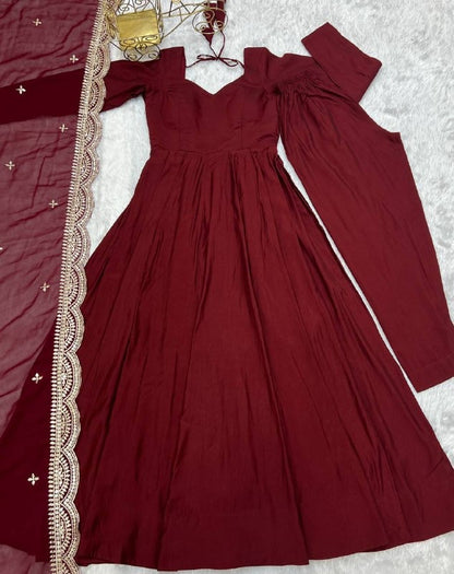 Pure Roman Silk Chanderi Anarkali Set