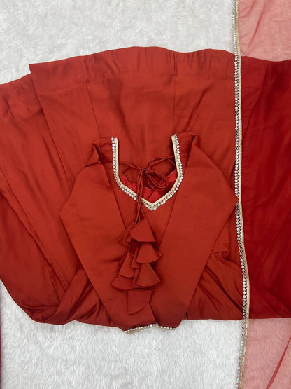 Roman Silk Chanderi Anarkali, Pant & Dupatta Set