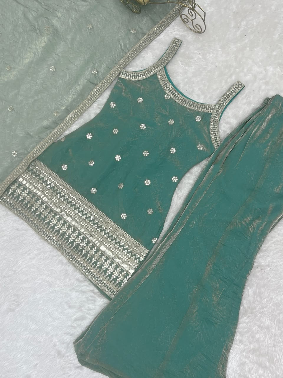 Premium Frendy Silk Embroidered Bell Bottom Suit Set With Dupatta