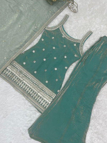 Premium Frendy Silk Embroidered Bell Bottom Suit Set With Dupatta