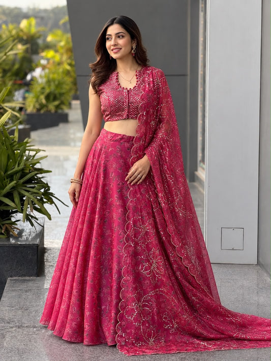 Jimmy Organza digital printed lehnga 8mtr flair lehenga