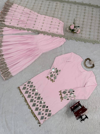 French Crepe Top, Sharara & Dupatta Set