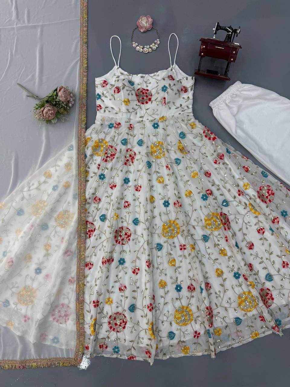 WEDDING WEAR HEAVY FAUX GEORGETTE THREAD WITH SEQUENCE ANARKALI SET