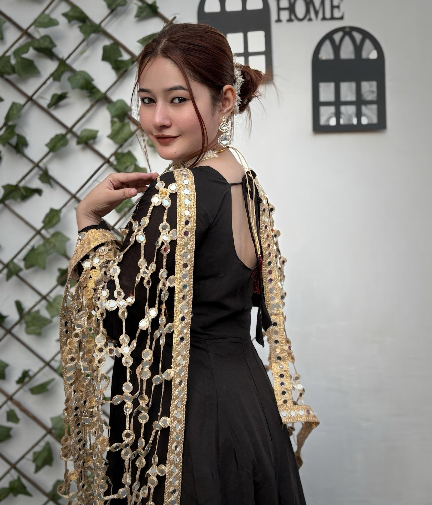 Premium Real Mirror Dupatta Anarkali Set