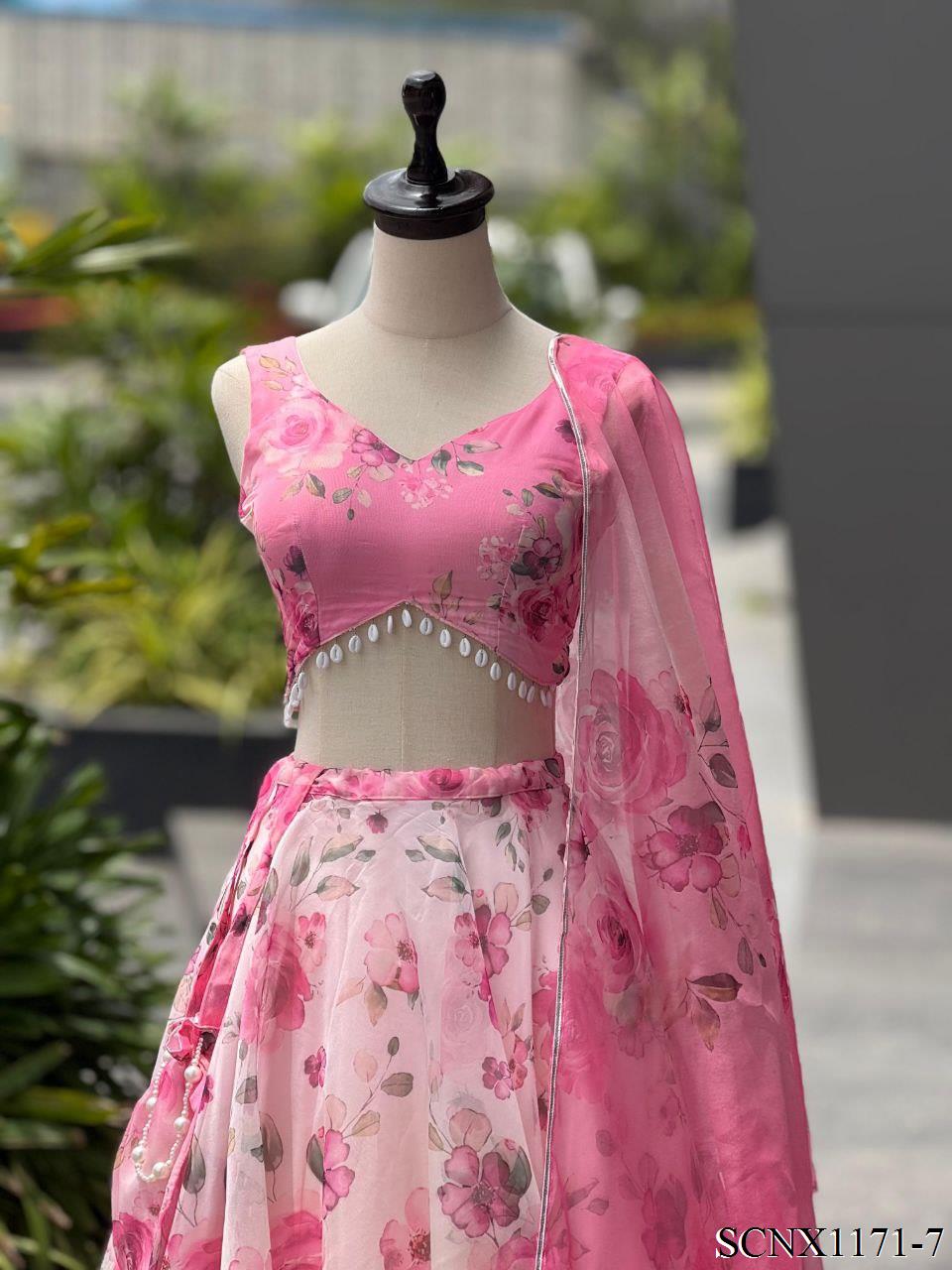 Digital Print Organza Silk Lehenga Set