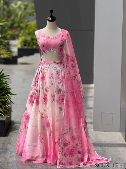 Digital Print Organza Silk Lehenga Set