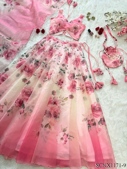 Digital Print Organza Silk Lehenga Set