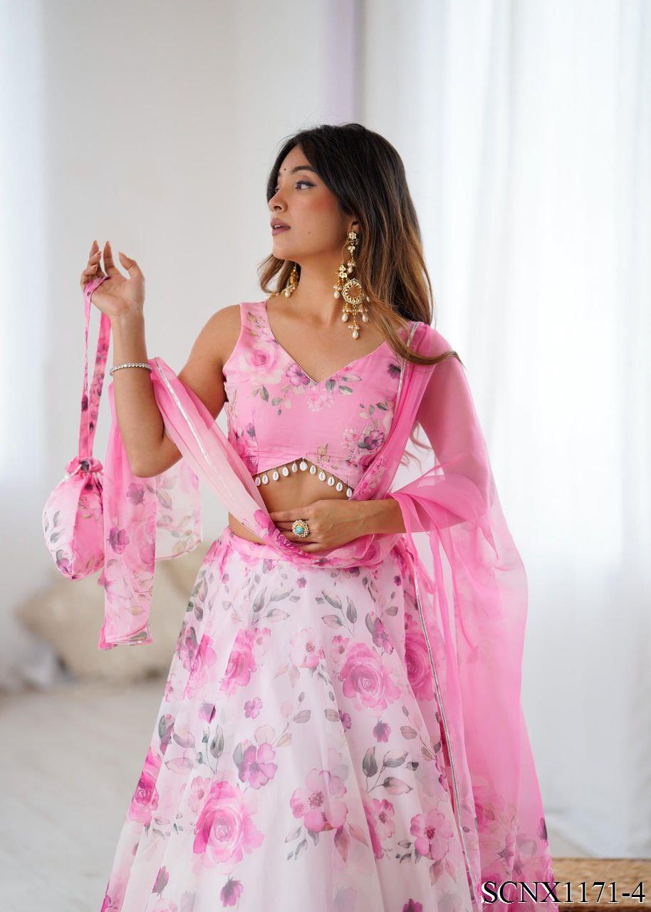 Digital Print Organza Silk Lehenga Set