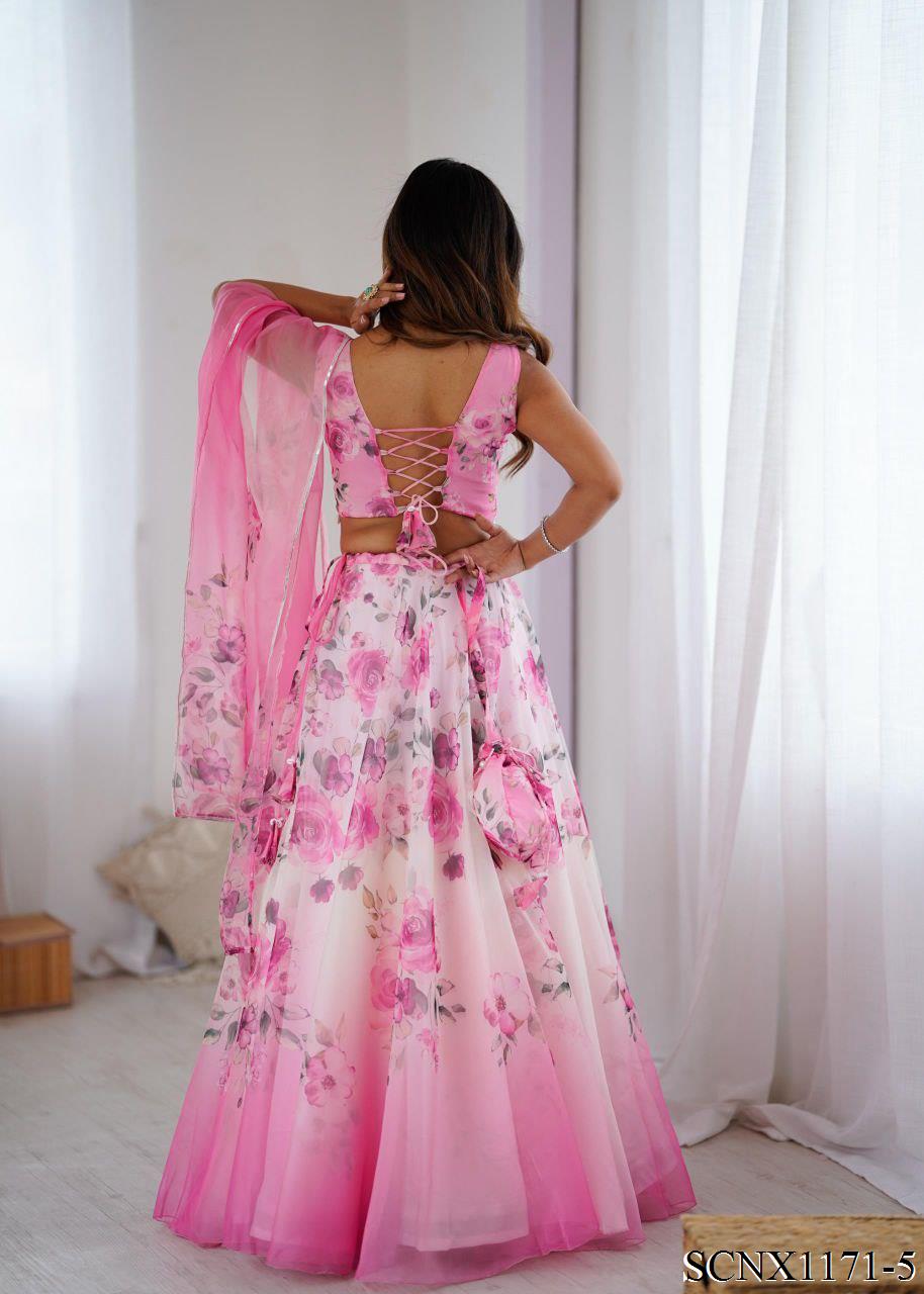 Digital Print Organza Silk Lehenga Set
