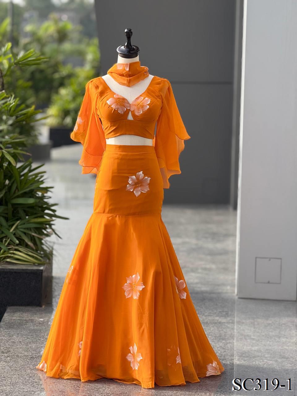 Handpaint Georgette Fishcut Lehenga set