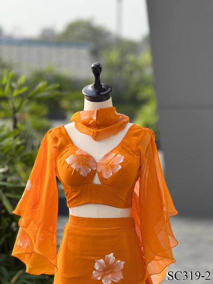 Handpaint Georgette Fishcut Lehenga set