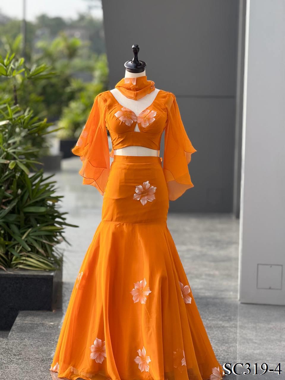 Handpaint Georgette Fishcut Lehenga set