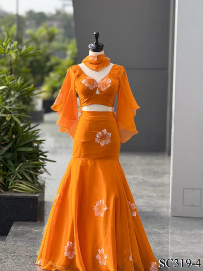 Handpaint Georgette Fishcut Lehenga set