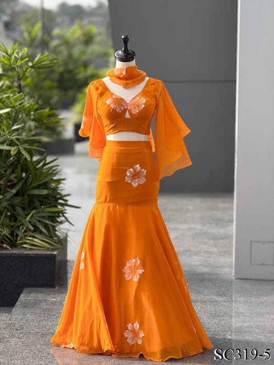 Handpaint Georgette Fishcut Lehenga set