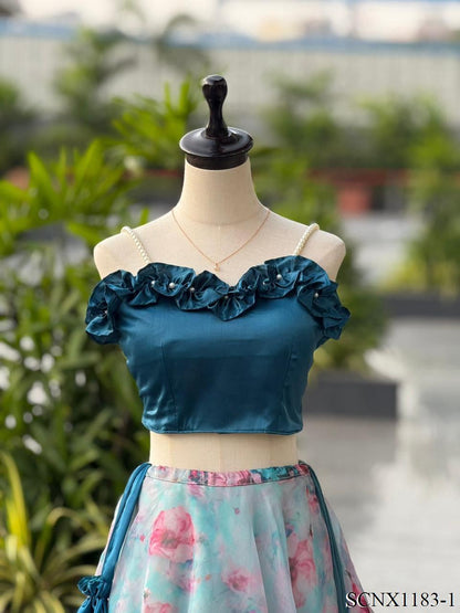Digital Print Organza Lehenga Set