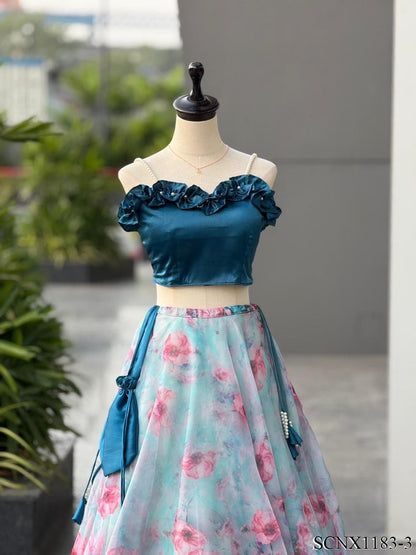 Digital Print Organza Lehenga Set
