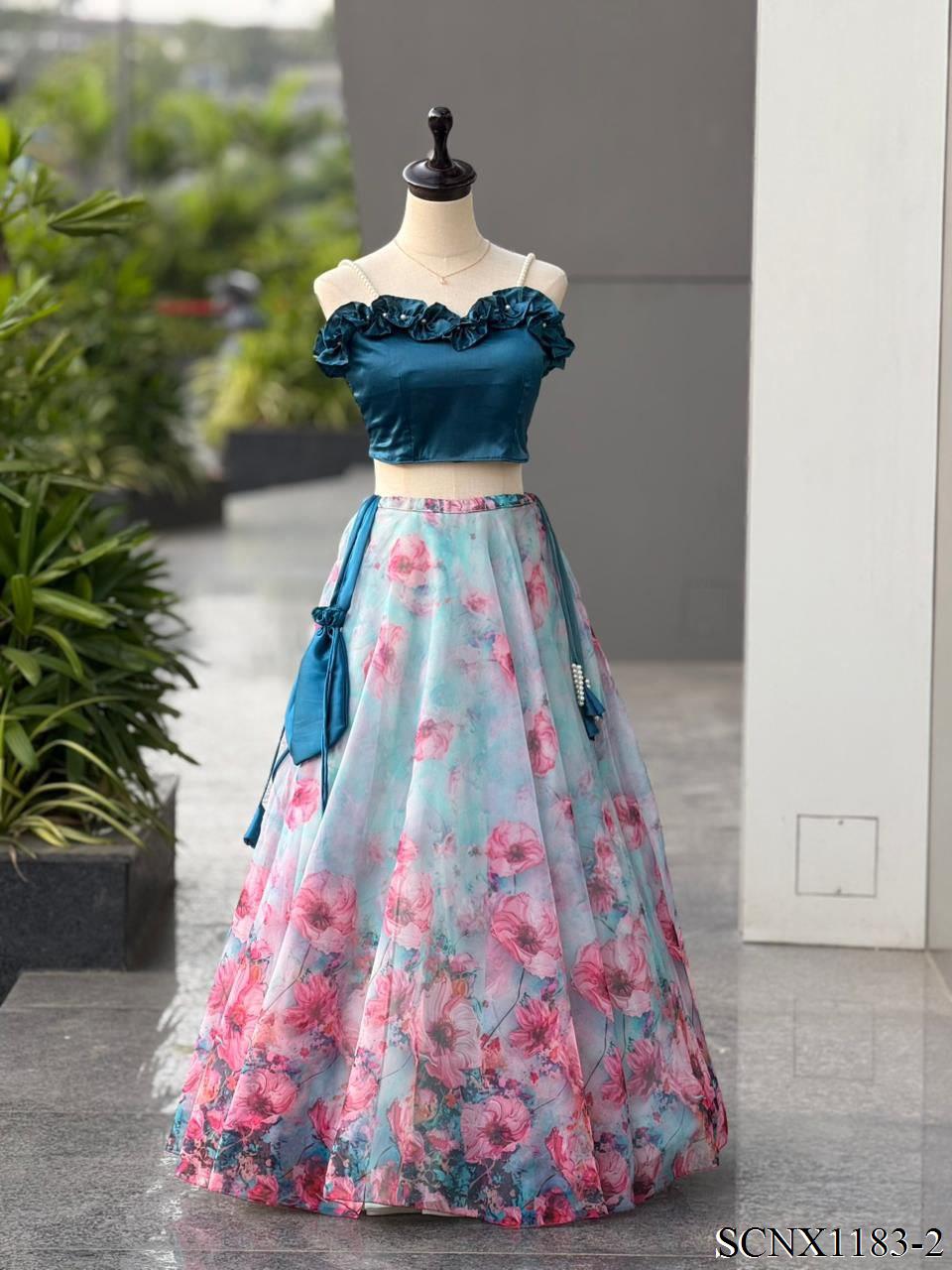 Digital Print Organza Lehenga Set