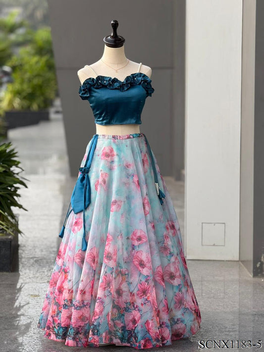 Digital Print Organza Lehenga Set