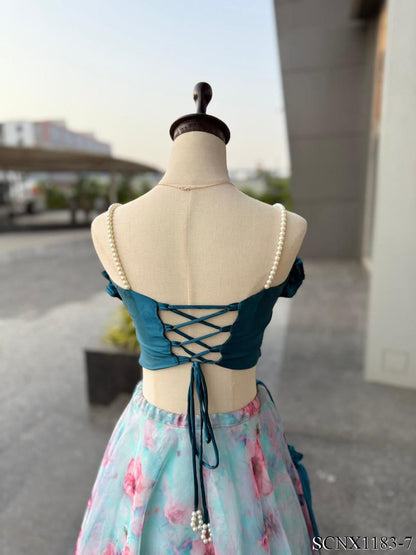 Digital Print Organza Lehenga Set