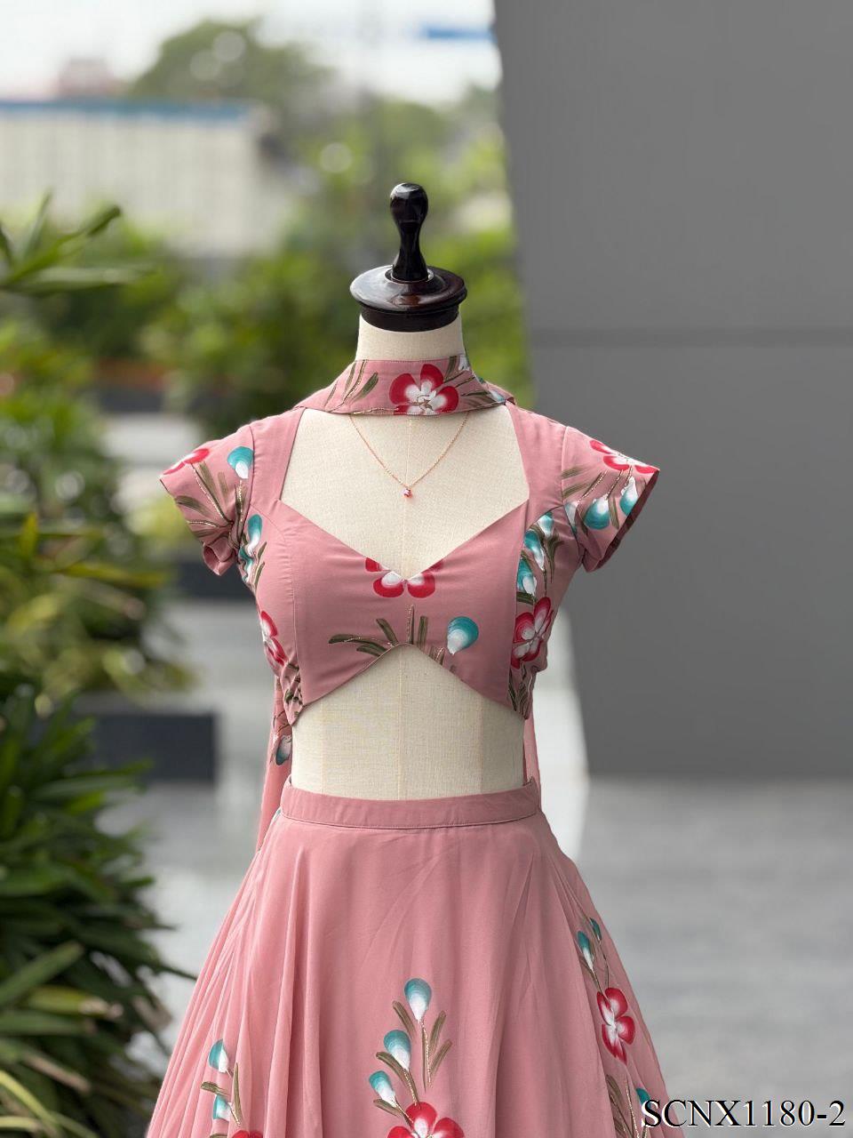 Hand Painted Georgette Lehenga Set