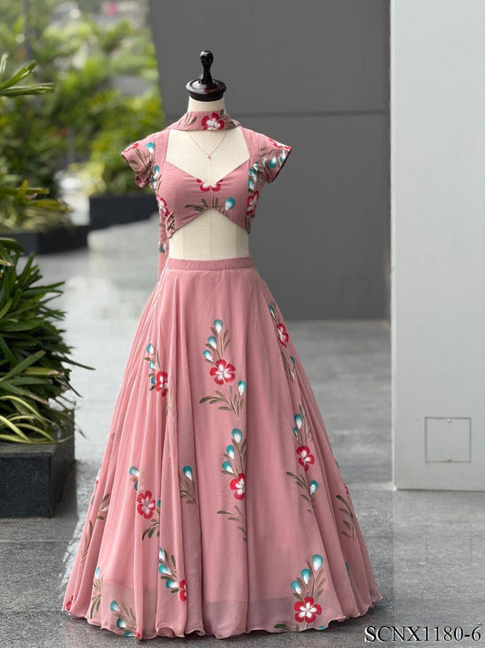 Hand Painted Georgette Lehenga Set