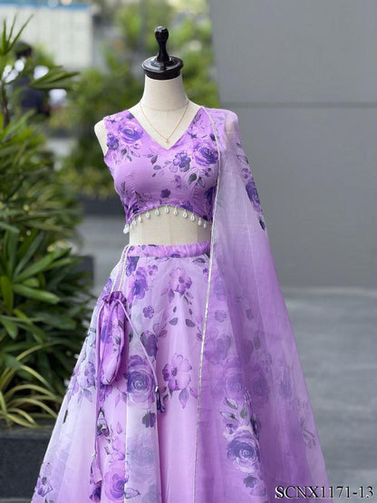 Digital Print Organza Silk Lehenga Set