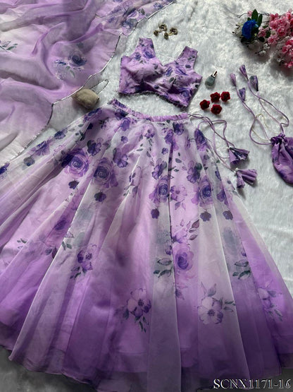 Digital Print Organza Silk Lehenga Set