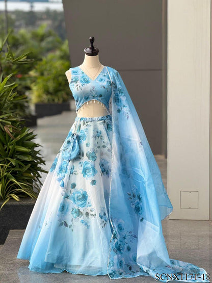 Digital Print Organza Silk Lehenga Set