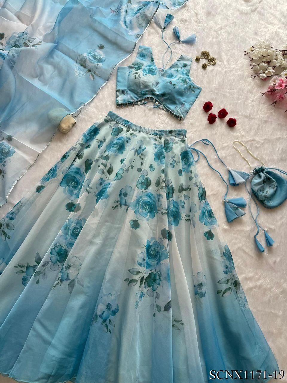 Digital Print Organza Silk Lehenga Set