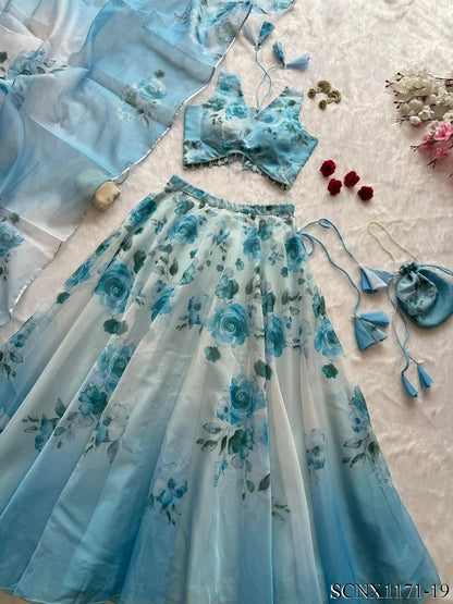 Digital Print Organza Silk Lehenga Set