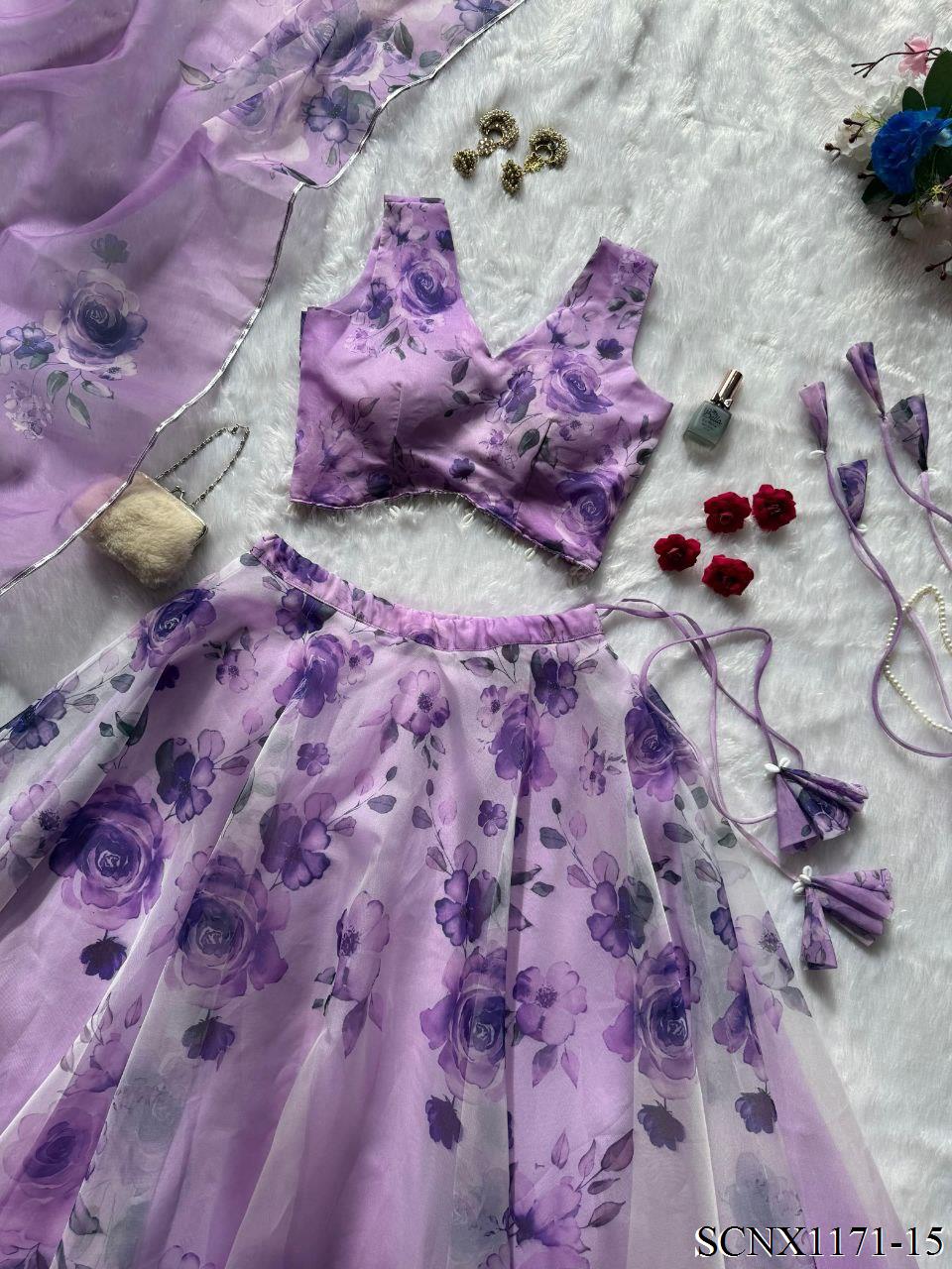 Digital Print Organza Silk Lehenga Set