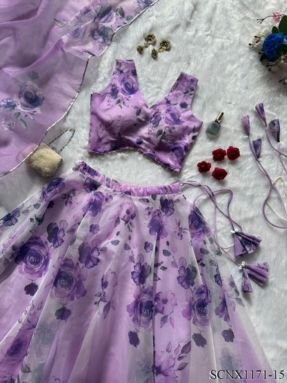 Digital Print Organza Silk Lehenga Set