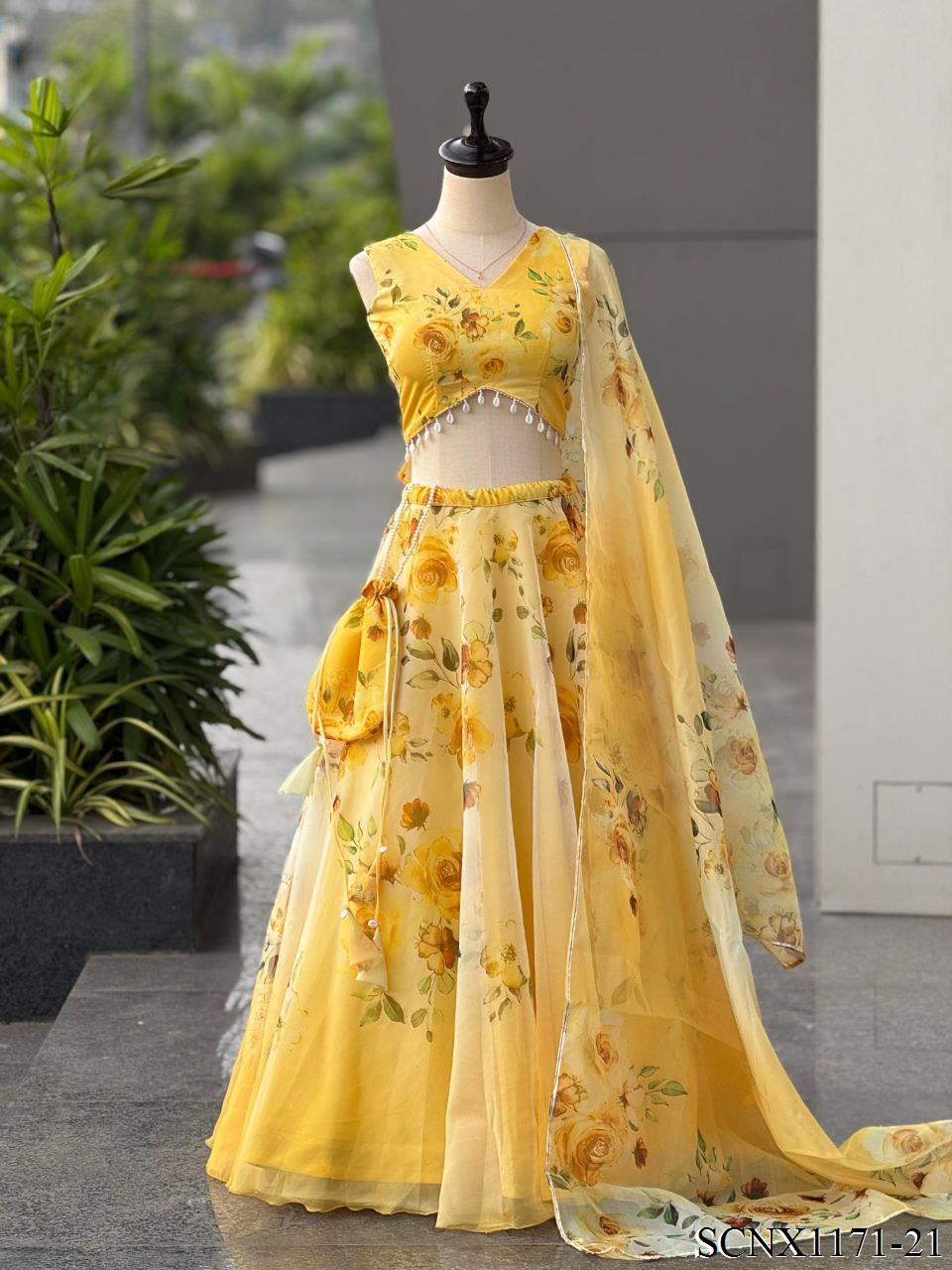 Digital Print Organza Silk Lehenga Set