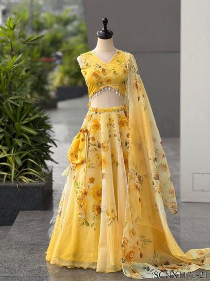 Digital Print Organza Silk Lehenga Set