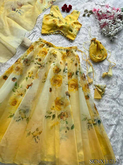 Digital Print Organza Silk Lehenga Set