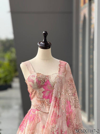 Digital Print Organza Lehenga Set