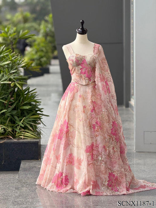 Digital Print Organza Lehenga Set