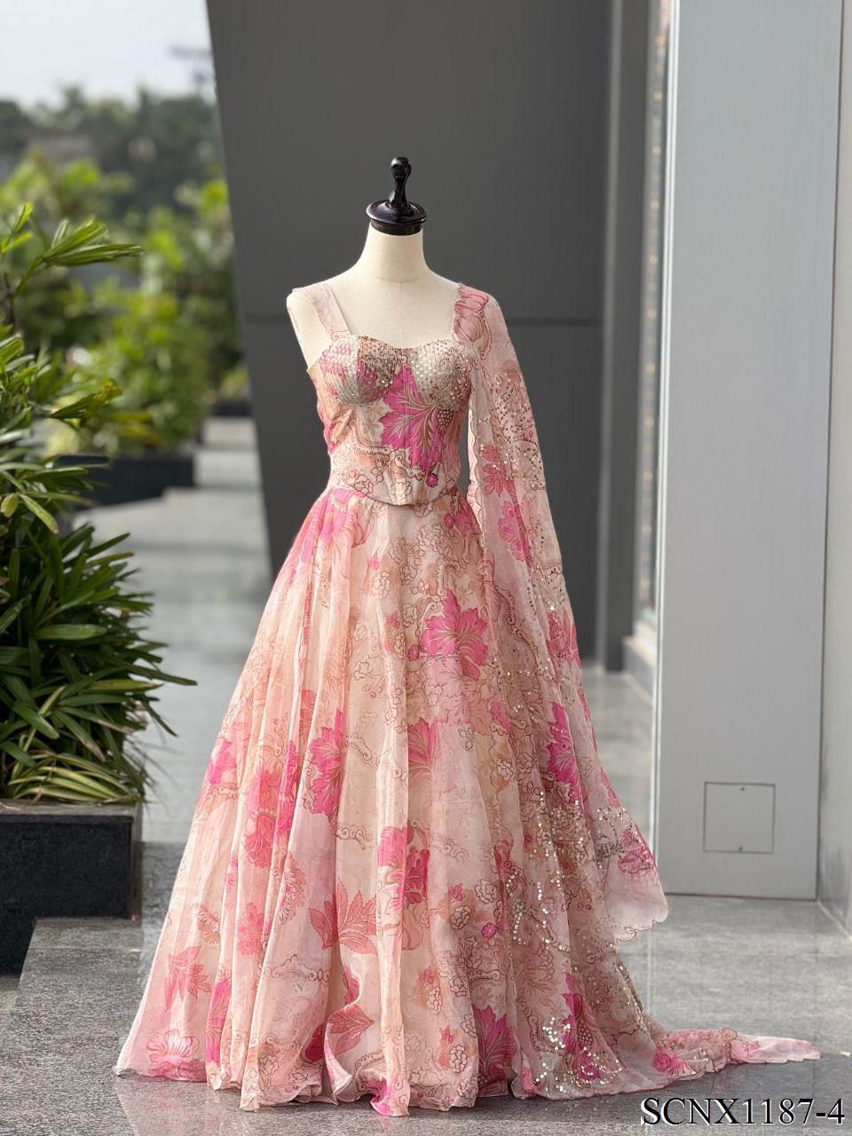 Digital Print Organza Lehenga Set