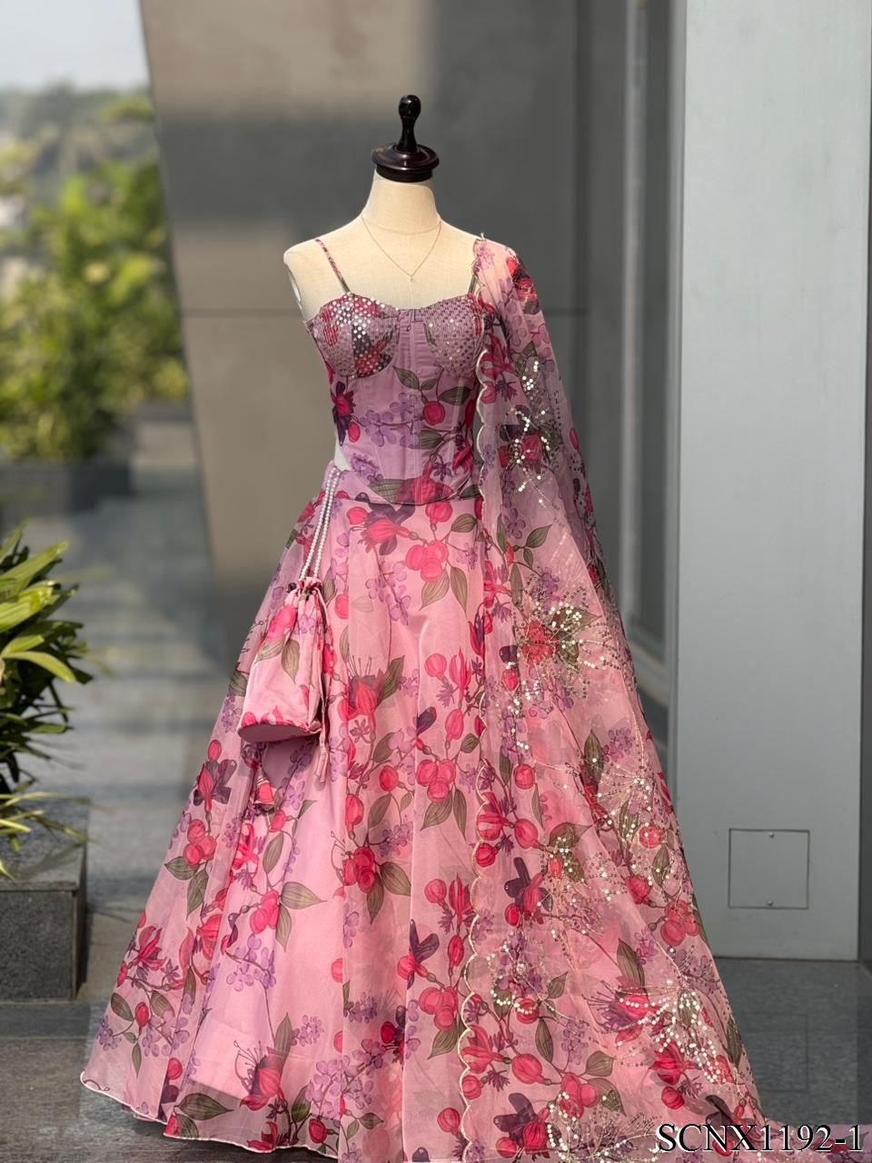 Organza Lehenga, Blouse & Dupatta Set