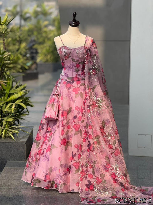 Organza Lehenga, Blouse & Dupatta Set