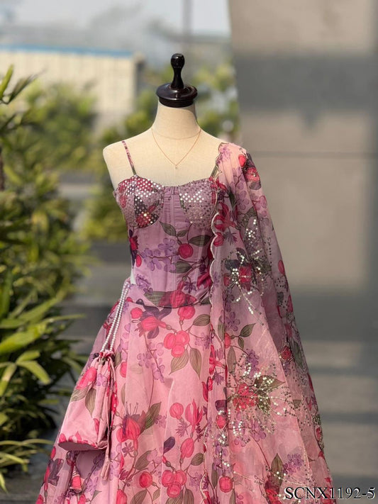 Organza Lehenga, Blouse & Dupatta Set