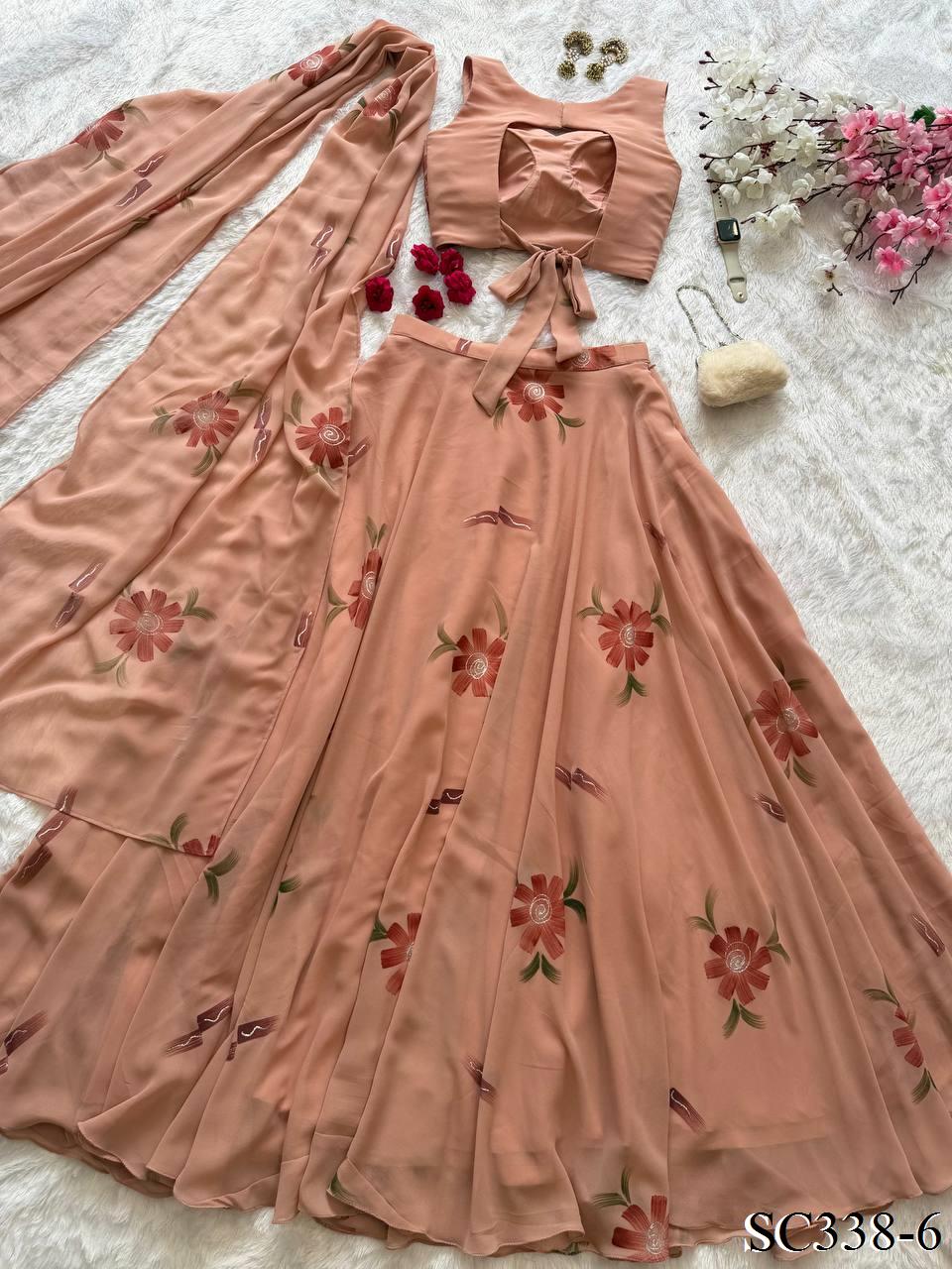 Handpaint Georgette Lehenga Set