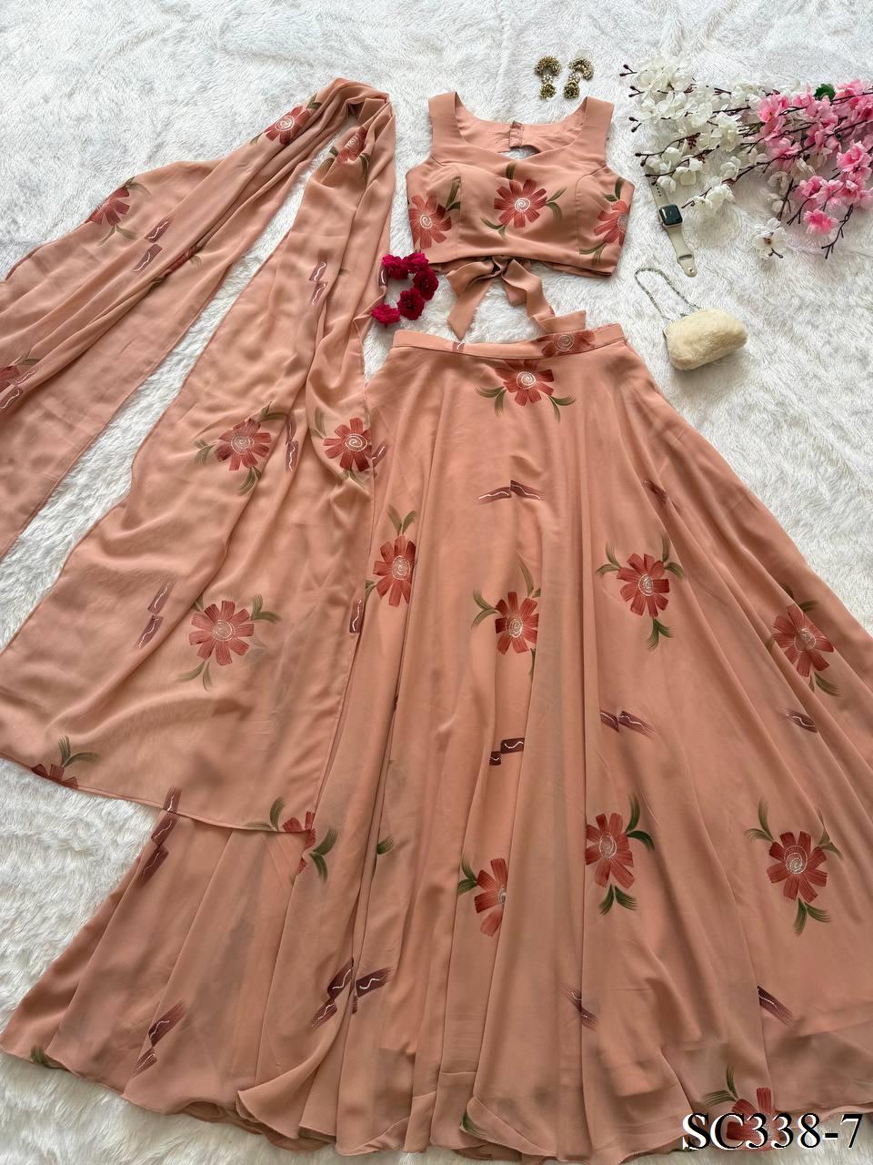 Handpaint Georgette Lehenga Set