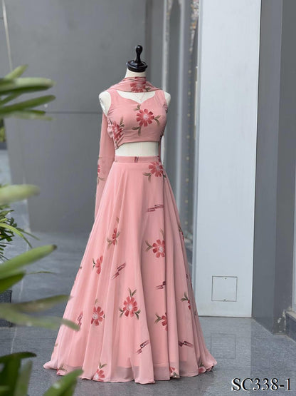 Handpaint Georgette Lehenga Set