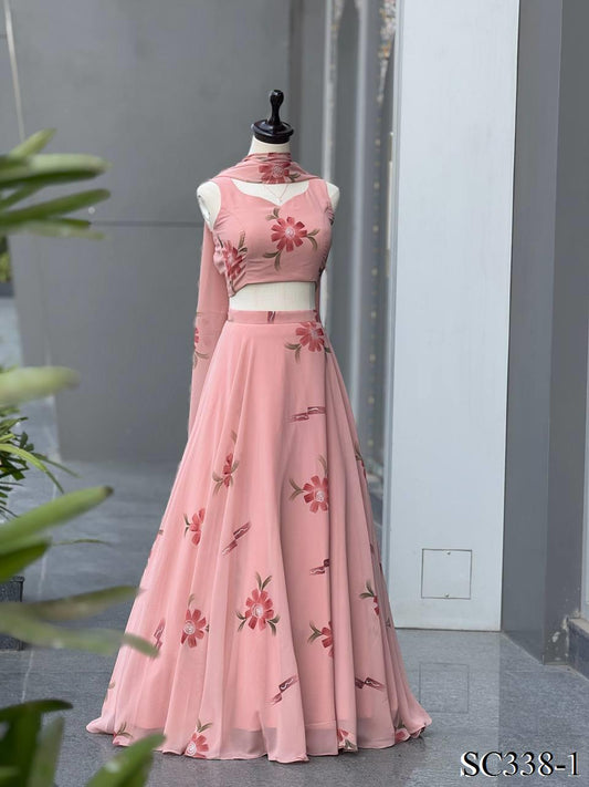 Handpaint Georgette Lehenga Set