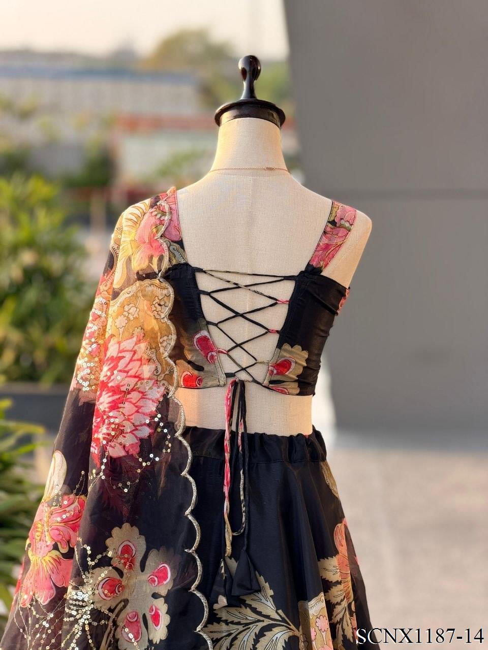 Digital Print Organza Lehenga Set