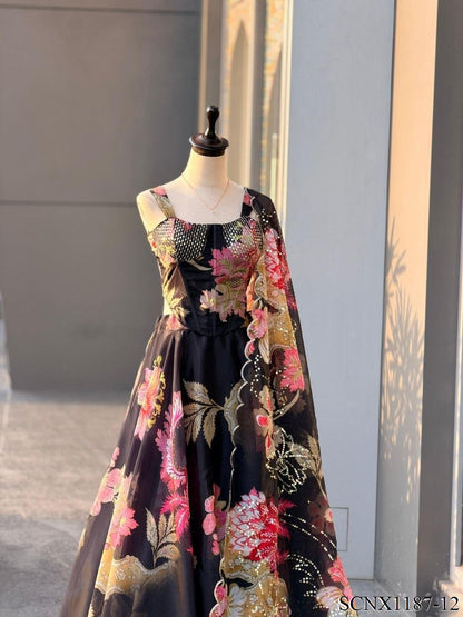 Digital Print Organza Lehenga Set