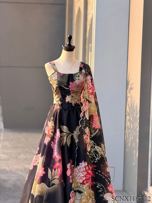 Digital Print Organza Lehenga Set