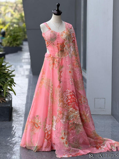 Digital Print Organza Lehenga Set